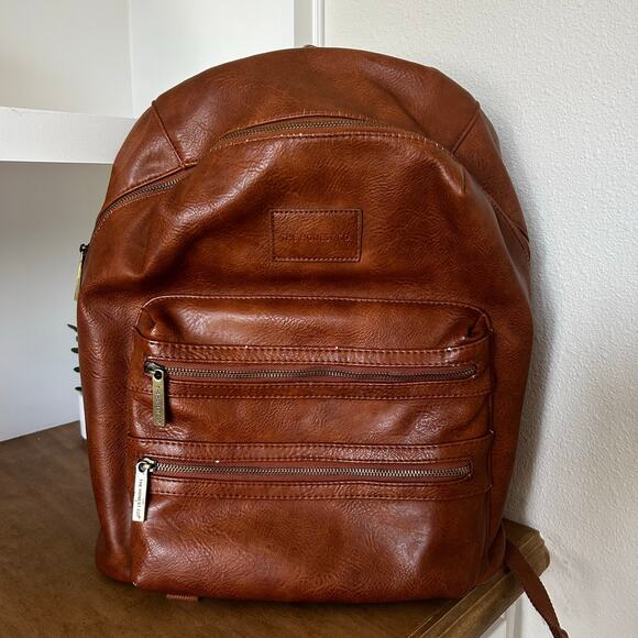 The Honest Company Faux Brown Leather City Backpack insulated pocket + more - Picture 1 of 11